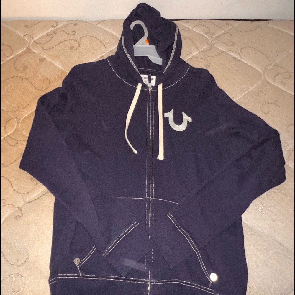 True Religion Navy Blue Zip-Up Hoodie.